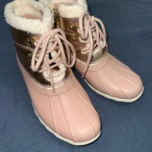 Sperry Pink and Gold Winter Boots